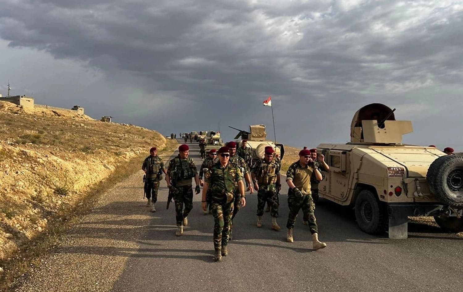 A convoy of Peshmerga forces sweeping through Qarachogh mountain in Makhmour district, Nineveh province, in May 2024. Photo: Minstry of Peshmerga/Facebook