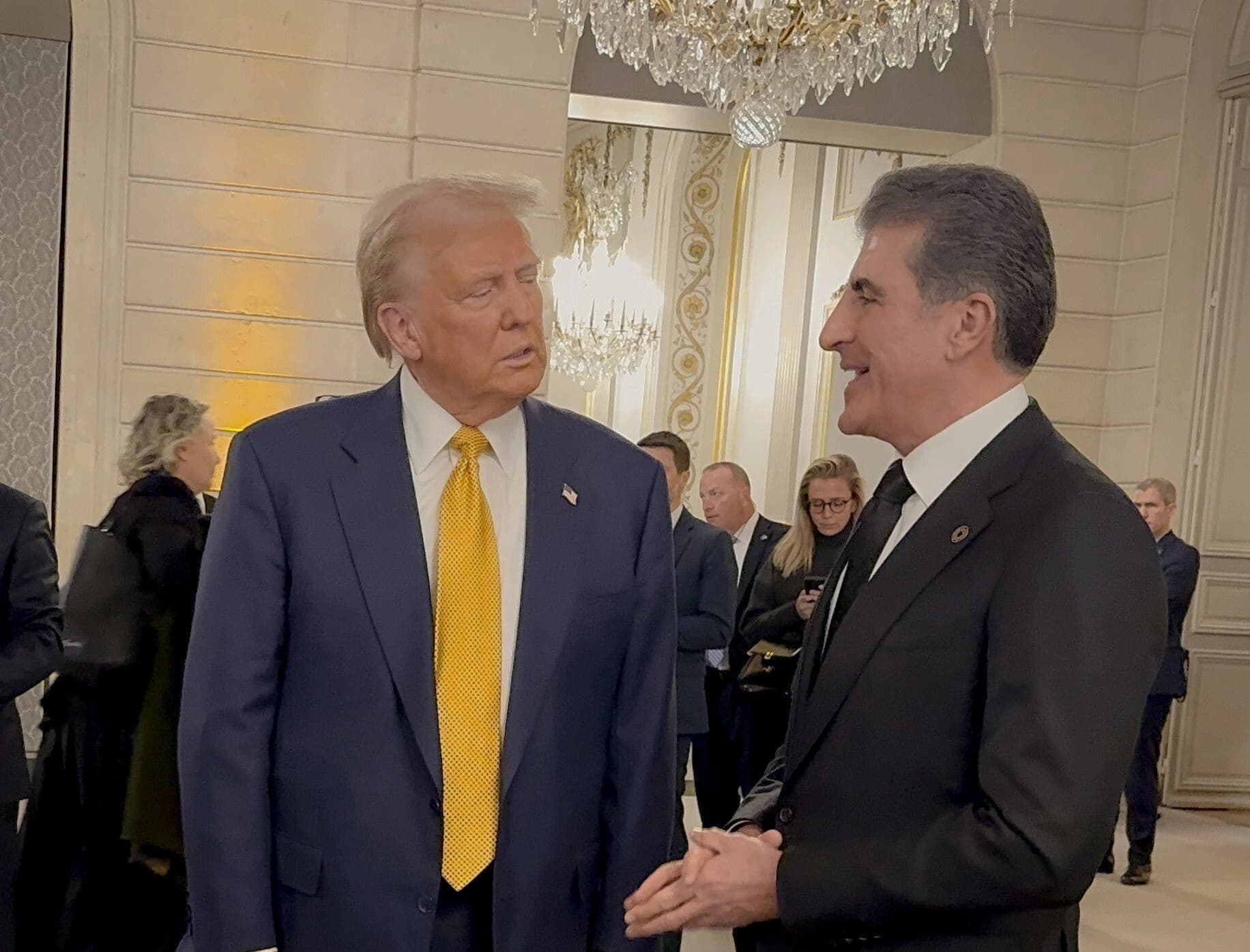  Kurdistan Region President Nechirvan Barzani (right) and Donald Trump meeting in Paris on December 7, 2024. Photo: Kurdistan Region Presidency