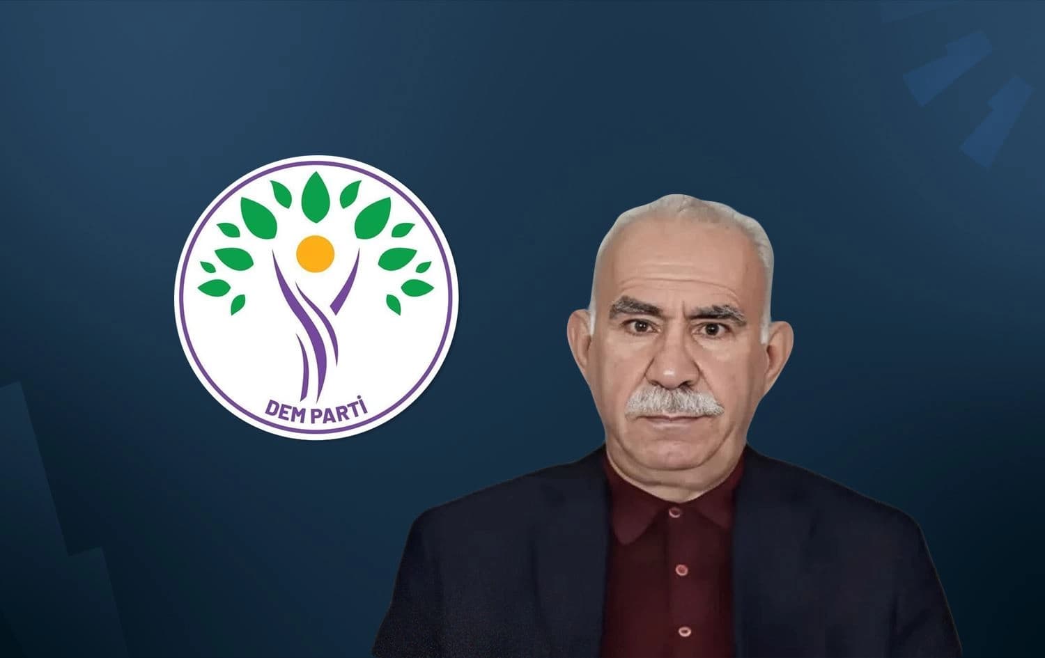 Jailed PKK leader Abdullah Ocalan and DEM party logo. Graphic: Rudaw 