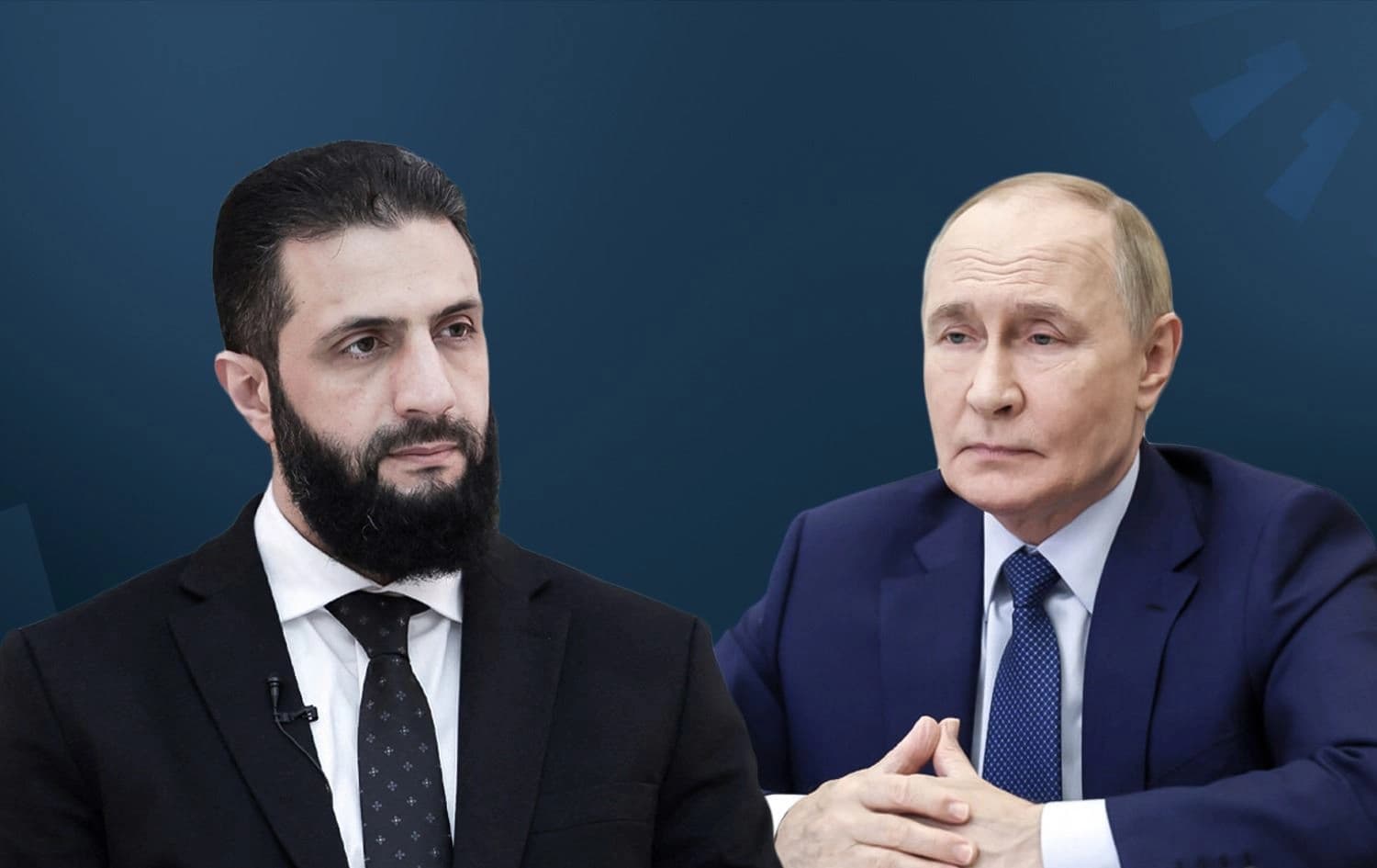 Syrian interim President Ahmed al-Sharaa (left) and Russian President Vladimir Putin (right). Graphic: Rudaw