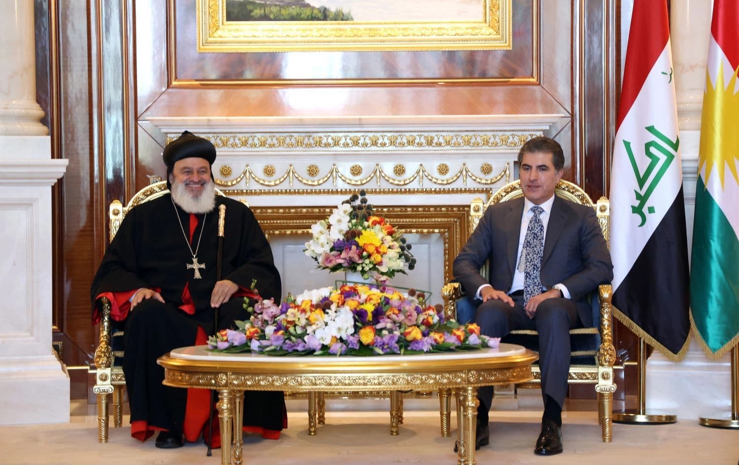 Nêçîrvan Barzanî û Mar Ignatius Aphrem II\ Wêne: Serokatiya Herêma Kurdistanê