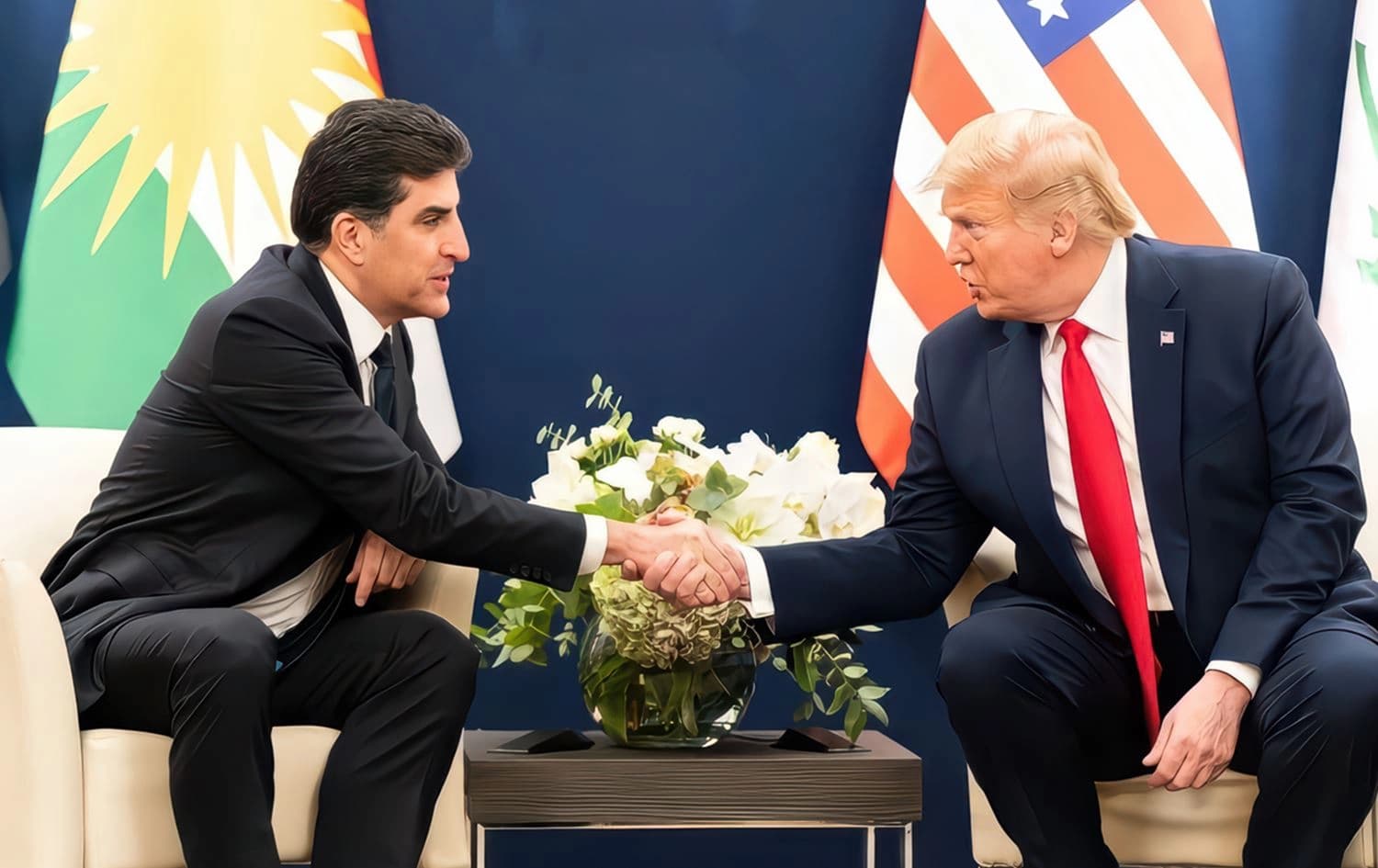 وێنەیەکی ئەرشیفیی دۆناڵد ترەمپ و نێچیرڤان بارزانی