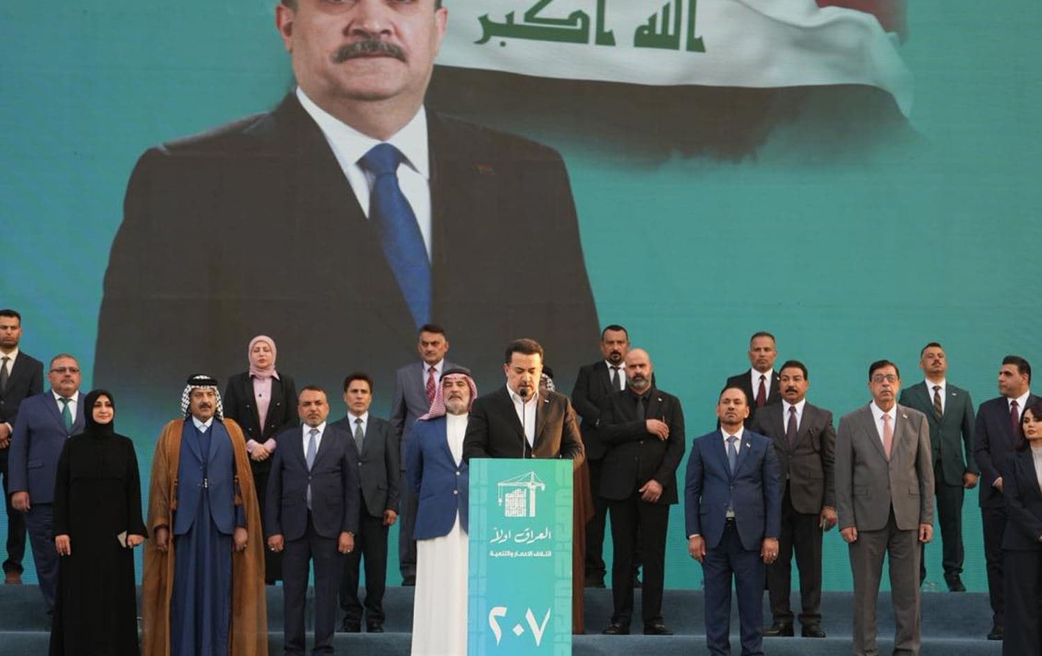محەممەد شیاع سوودانی، سەرۆکی هاوپەیمانیی گەشەپێدان و ئاوەدانکردنەوە و بەربژێرانی حیزبەکەی لە بەسرە. وێنە: هەژماری سوودانی.