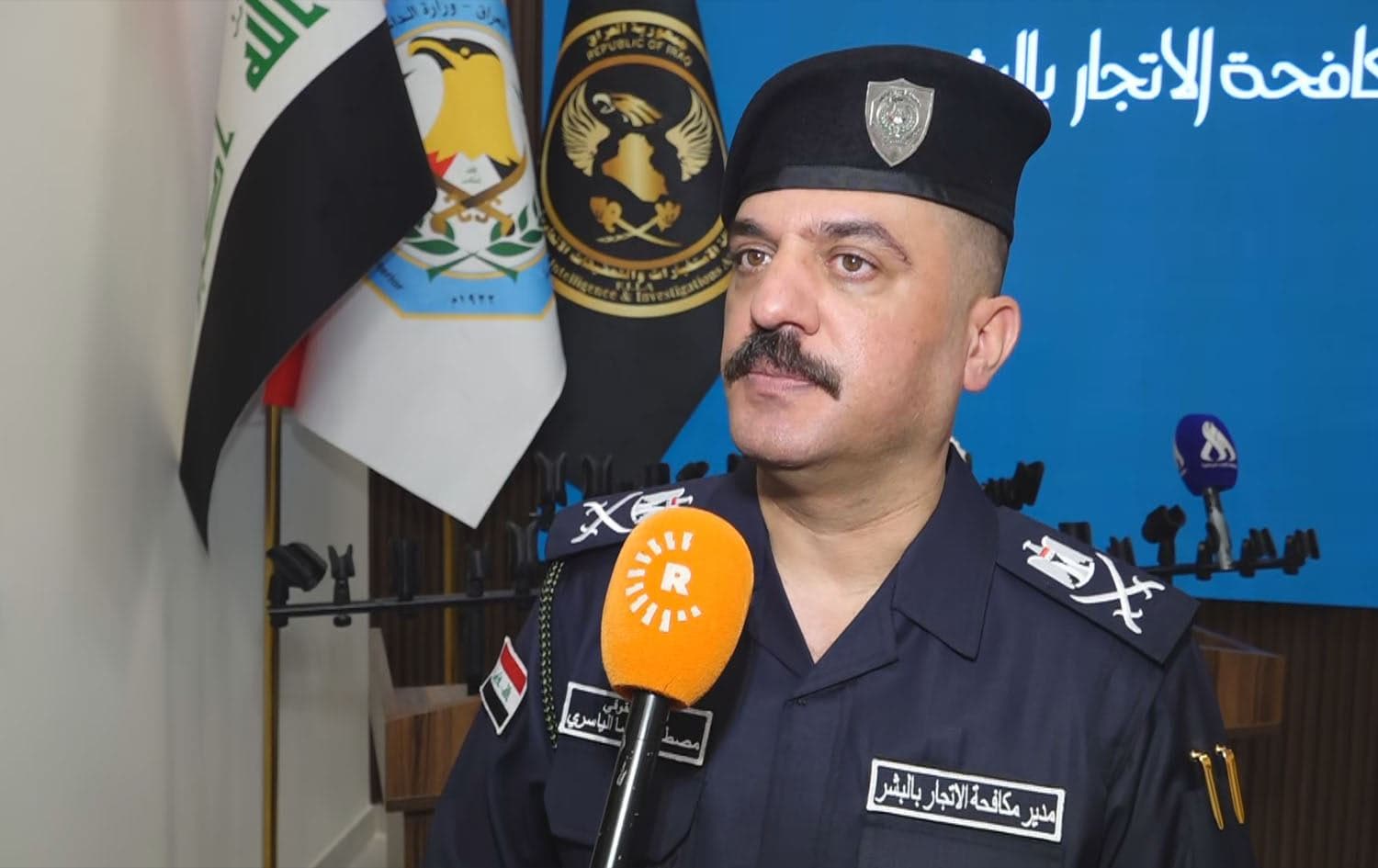 Mustafa al-Yasiri, head of Iraq’s Anti-Human Trafficking Directorate, speaking to Rudaw on October 28, 2025. Photo: screengrab/Rudaw