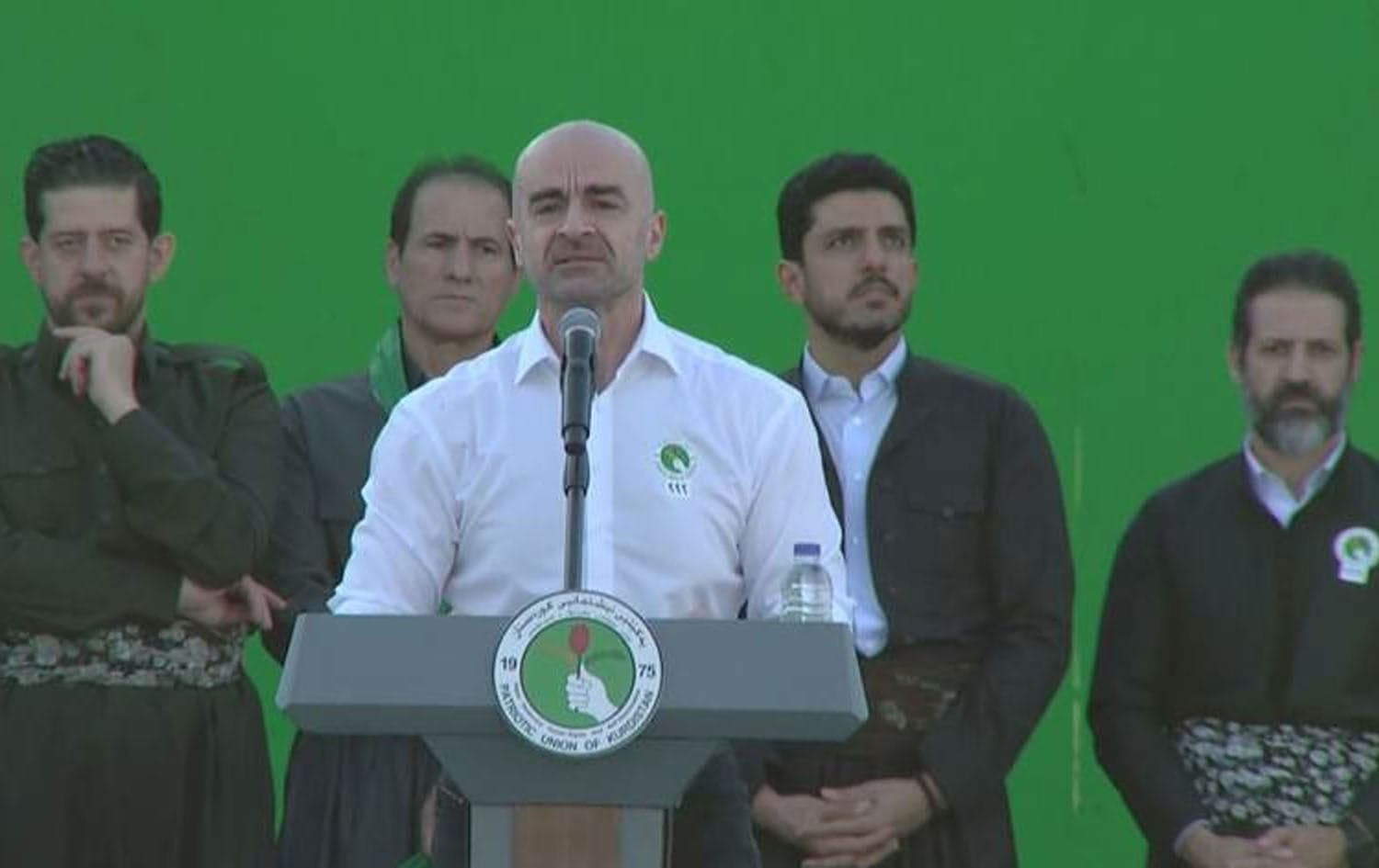 Patriotic Union of Kurdistan (PUK) leader Bafel Talabani speaking at a campaign rally in Erbil on November 1, 2025. Photo: screengrab/Rudaw