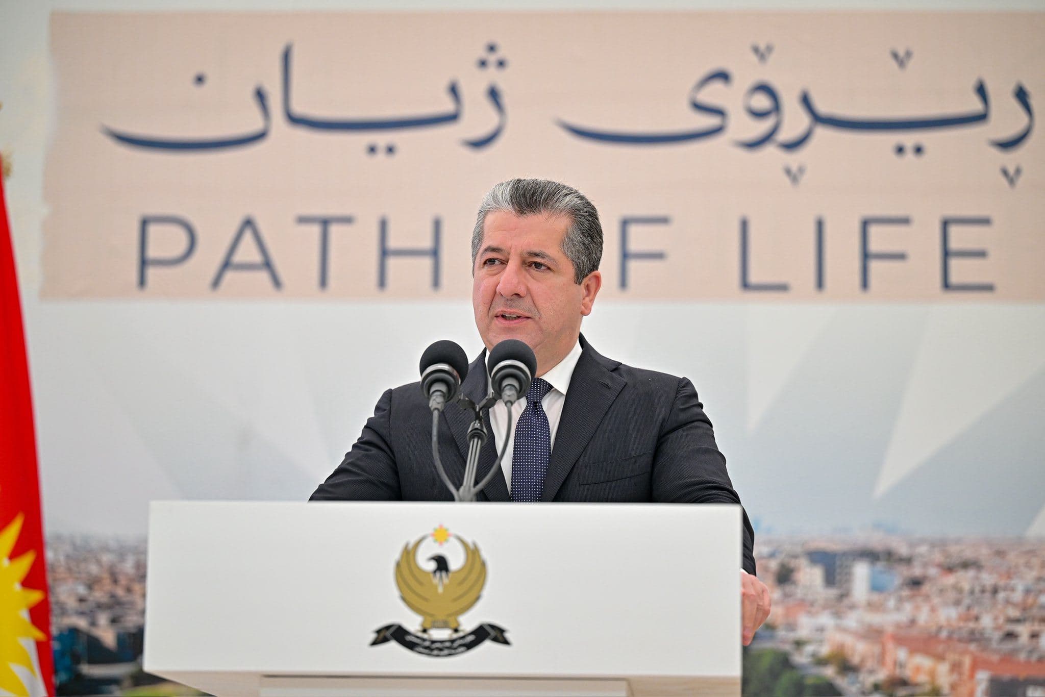 Kurdistan Region Prime Minister Masrour Barzani speaking at an event in Erbil on November 5, 2025. Photo: KRG 