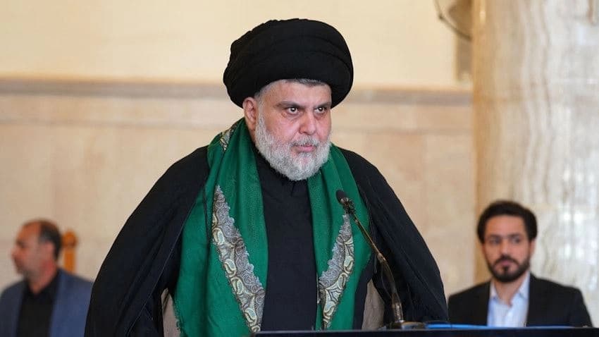 Iraqi Shiite cleric and politician Muqtada al-Sadr delivers a speech at a mosque in Najaf, Iraq on November 4, 2022. Photo: AFP