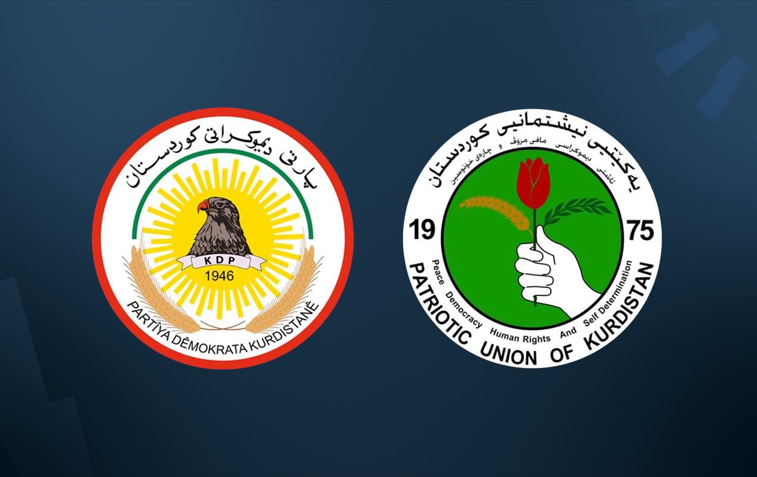 Logo of the Kurdistan Democratic Party (left) alongside the logo of the Patriotic Union of Kurdistan (right). Graphic: Rudaw