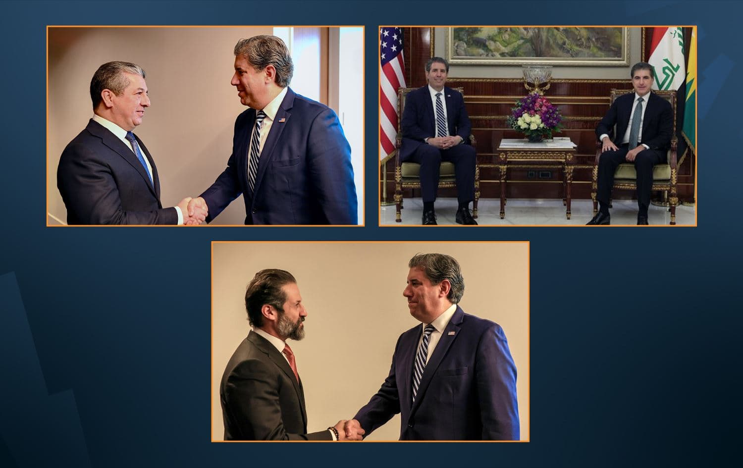 US Deputy Secretary of State Michael Rigas met with Kurdistan Region President Nechirvan Barzani, Prime Minister Masrour Barzani, and Deputy Prime Minister Qubad Talabani on Wednesday, December 3, 2025. Graphic: Rudaw