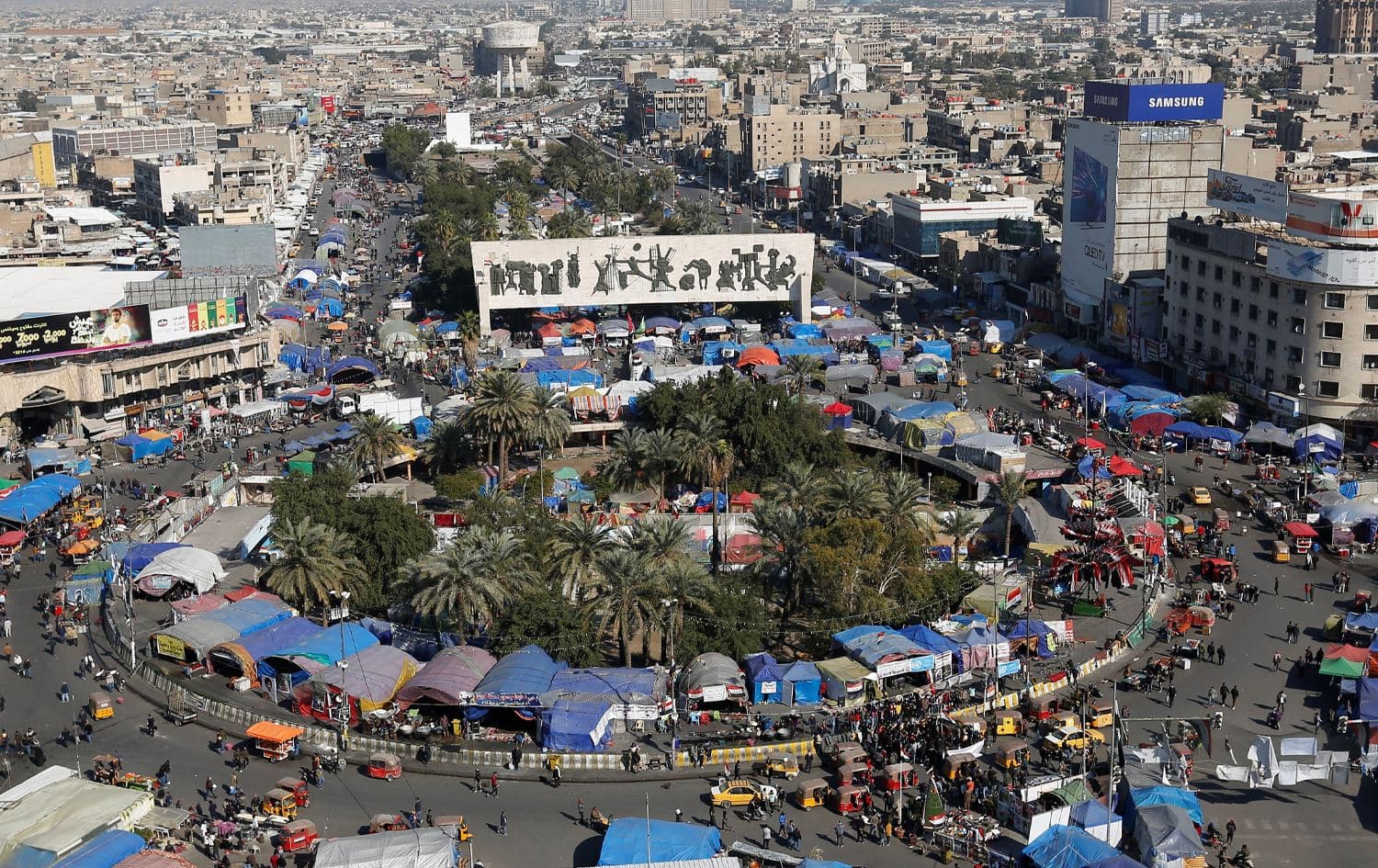 مەیدانی تەحریر لە بەغدا. وێنە: Reuters  