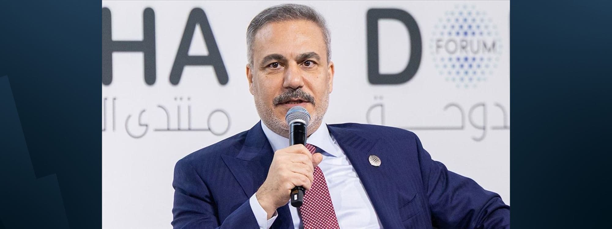 Turkish Foreign Minister Hakan Fidan speaking at the Doha Forum on December 6, 2025. Photo: Murat Gok/AA