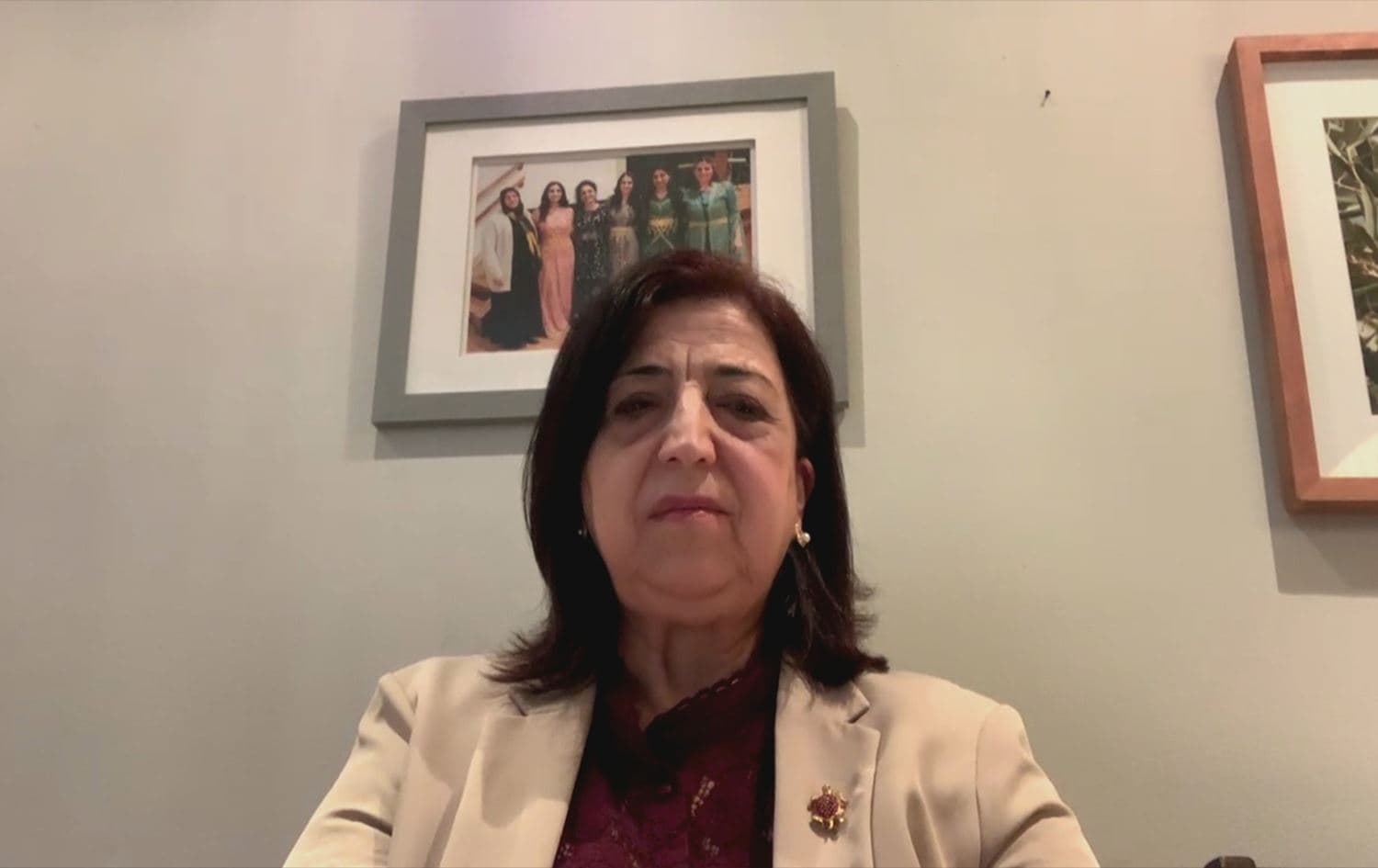 Sinam Mohamad, a representative of the Syrian Democratic Council (SDC), in an online interview with Rudaw on December 8, 2025. Photo: screengrab/Rudaw