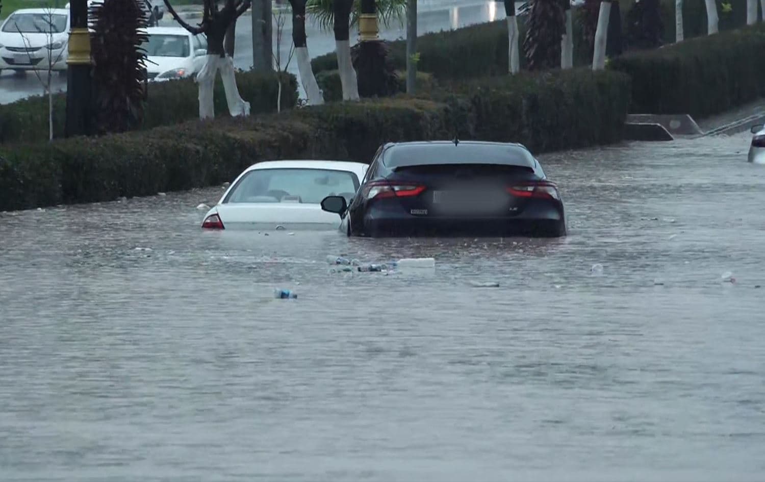 Cars being submerged by rainwater in Duhok on March 19, 2024. Photo: Rudaw/screengrab