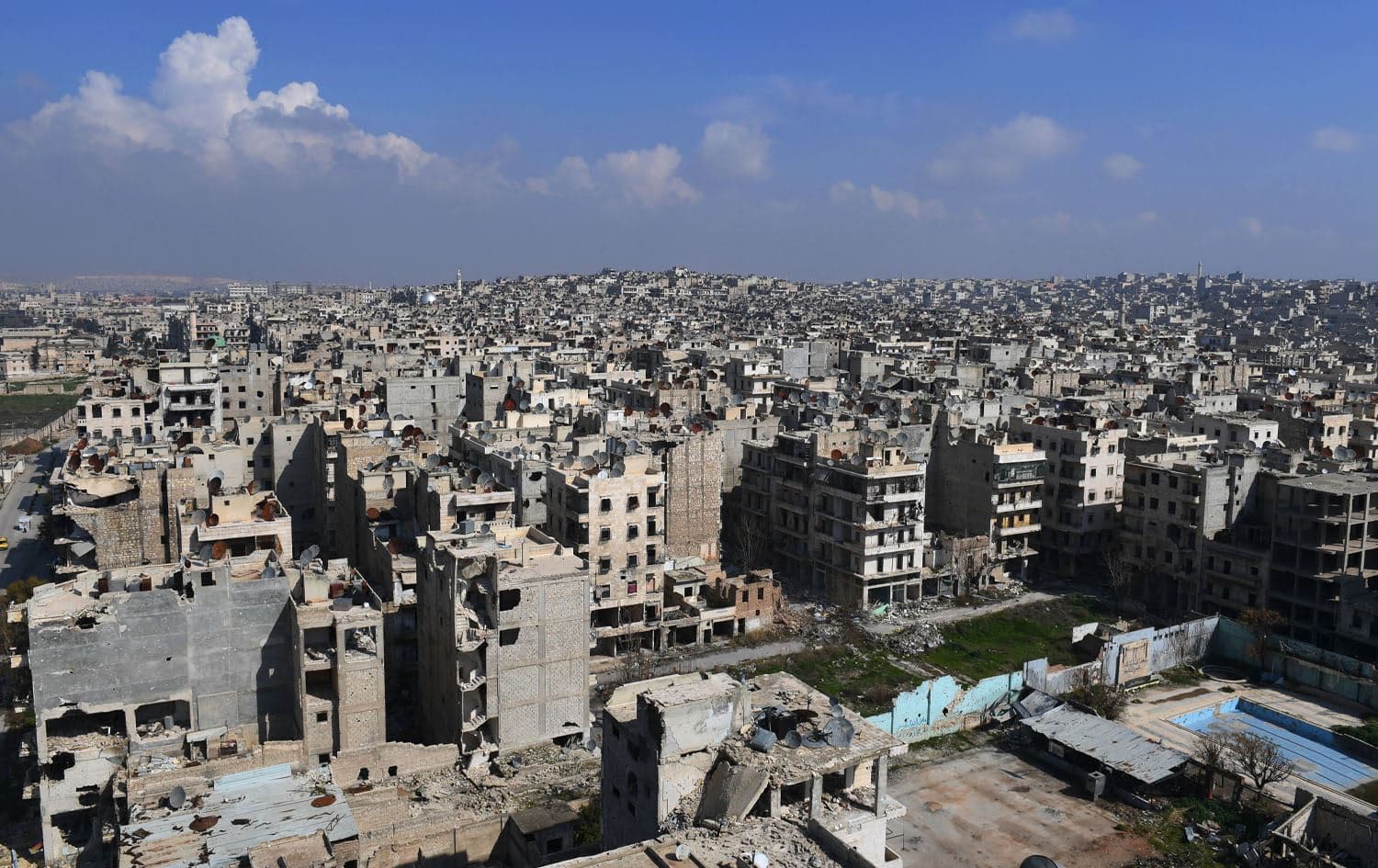 An overview of the Sheikh Maqsood neighborhood, located in the northern Aleppo, Syria, on February 23, 2018. File photo: AFP