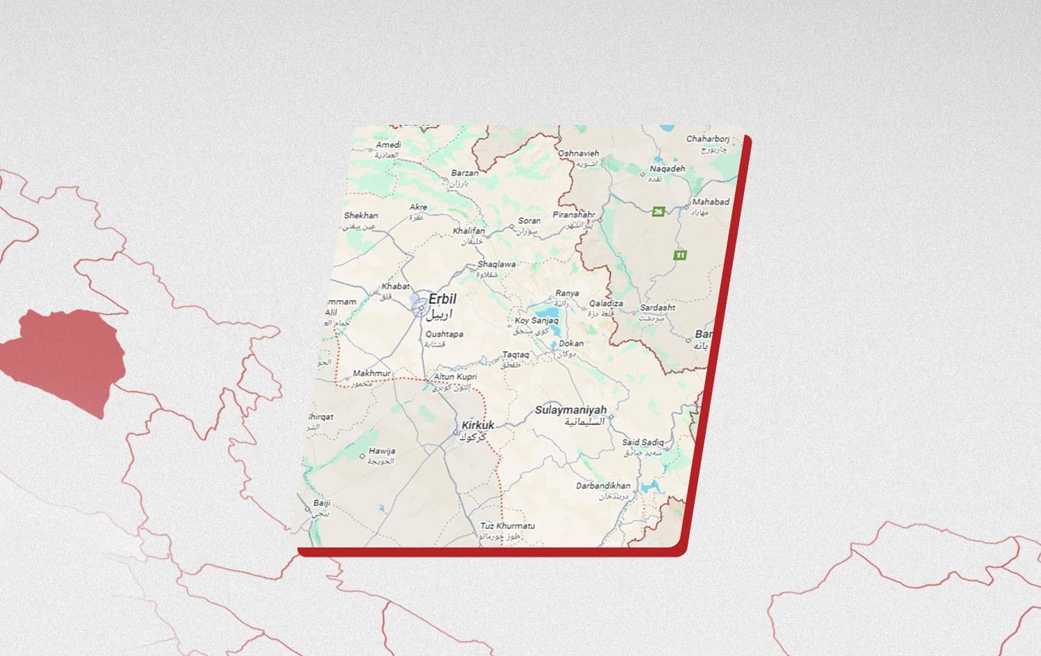 Beşeke Herêma Kurdistanê di Google Mapsê de / Wêne: Rûdaw Grafîk