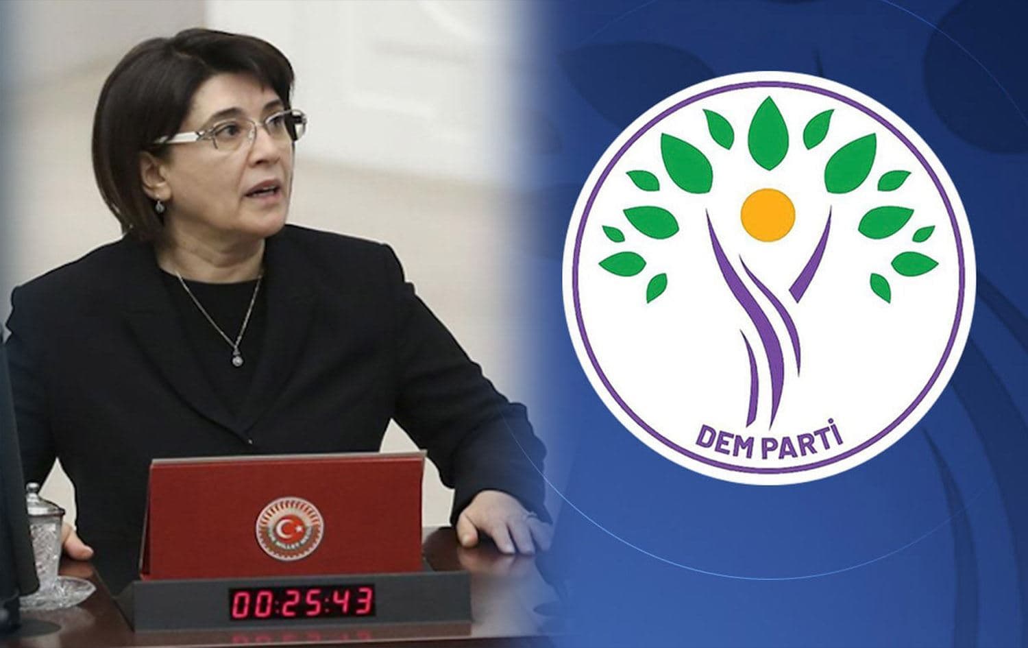 Leyla Zana û Logoya DEM Partiyê / Wêne: Rûdaw Grafîk