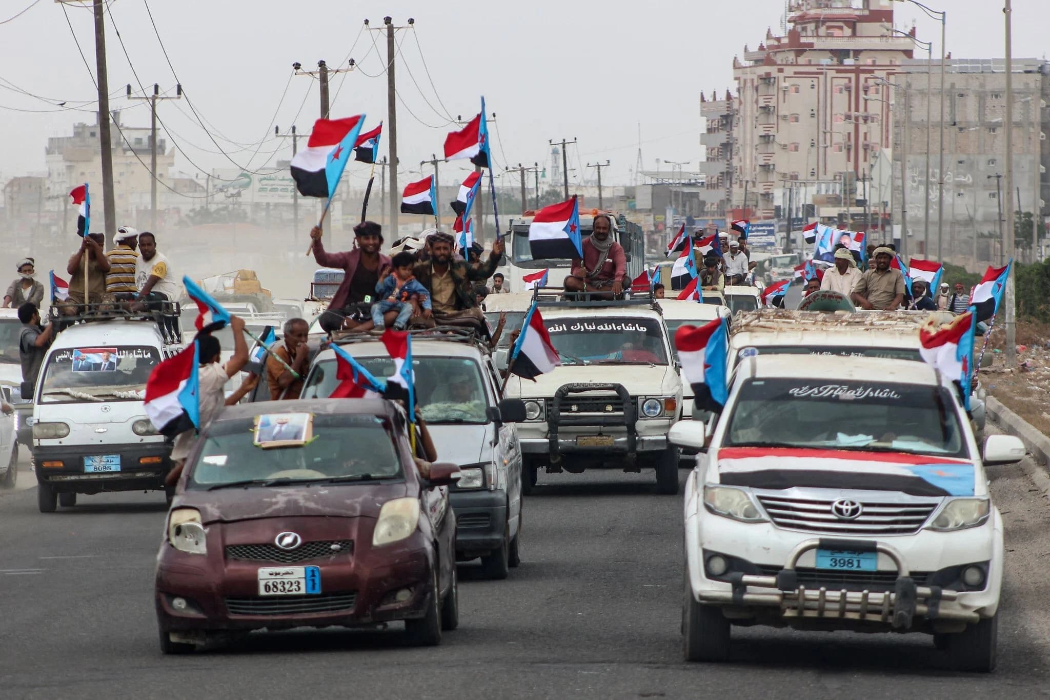 Members of the Sabahiha tribes of Lahj, who live along the strip between the south and north of Yemen, gather during a rally to show their support for the UAE-backed Southern Transitional Council (STC), as they wave the old South Yemen flag in Khormaksar Square, in the coastal port city of Aden, the temporary capital of the Republic of Yemen, on December 14, 2025. File photo: AFP