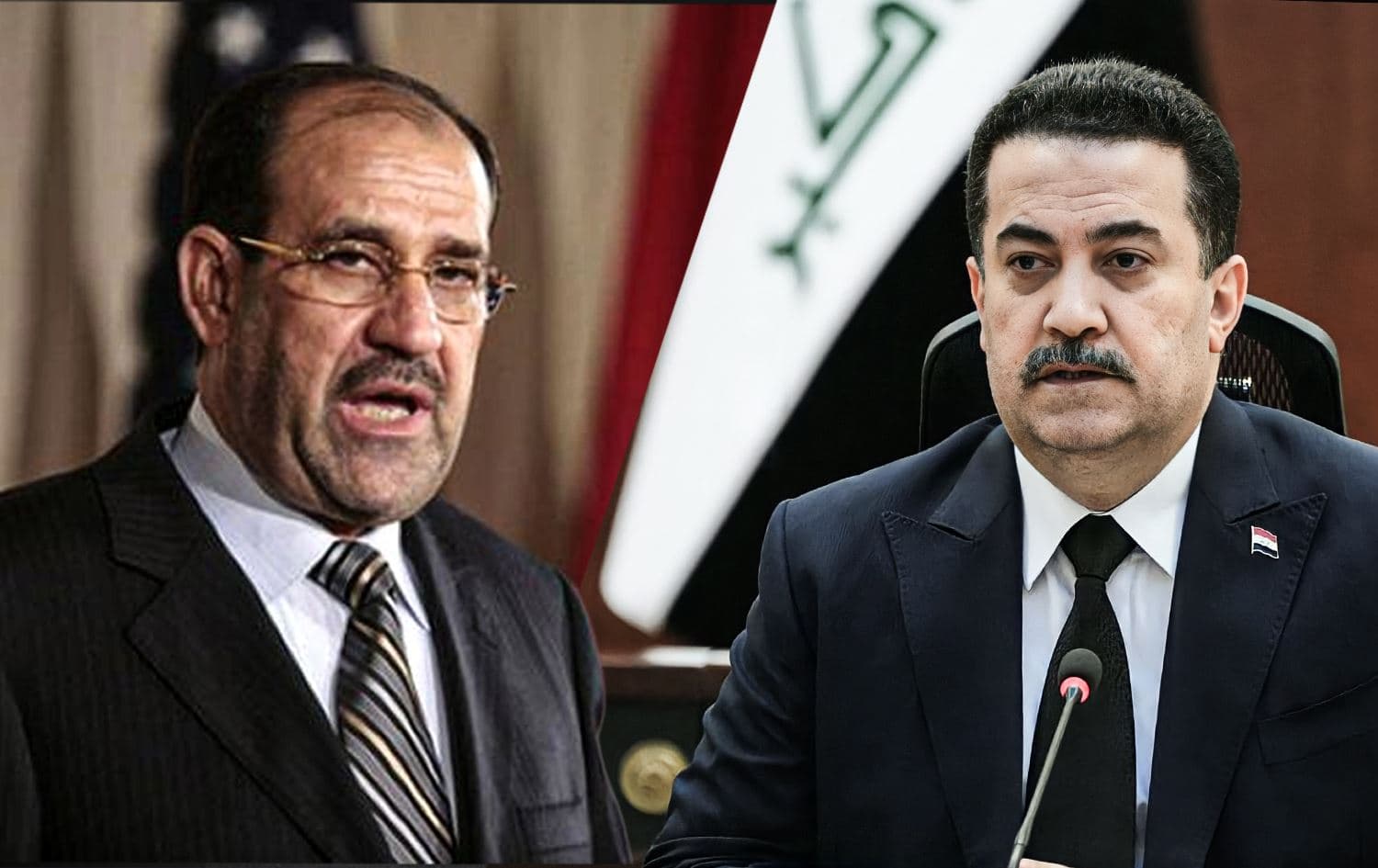 Incumbent Iraqi Prime Minister Mohammed Shia’ al-Sudani (right) and former premier Nouri al-Maliki (left). Graphic: Rudaw