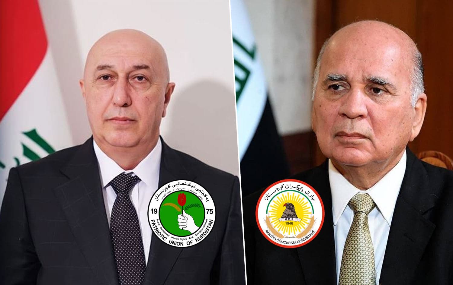 PUK's Nizar Amedi (left) and KDP's Fuad Hussein (right). Graphic: Rudaw