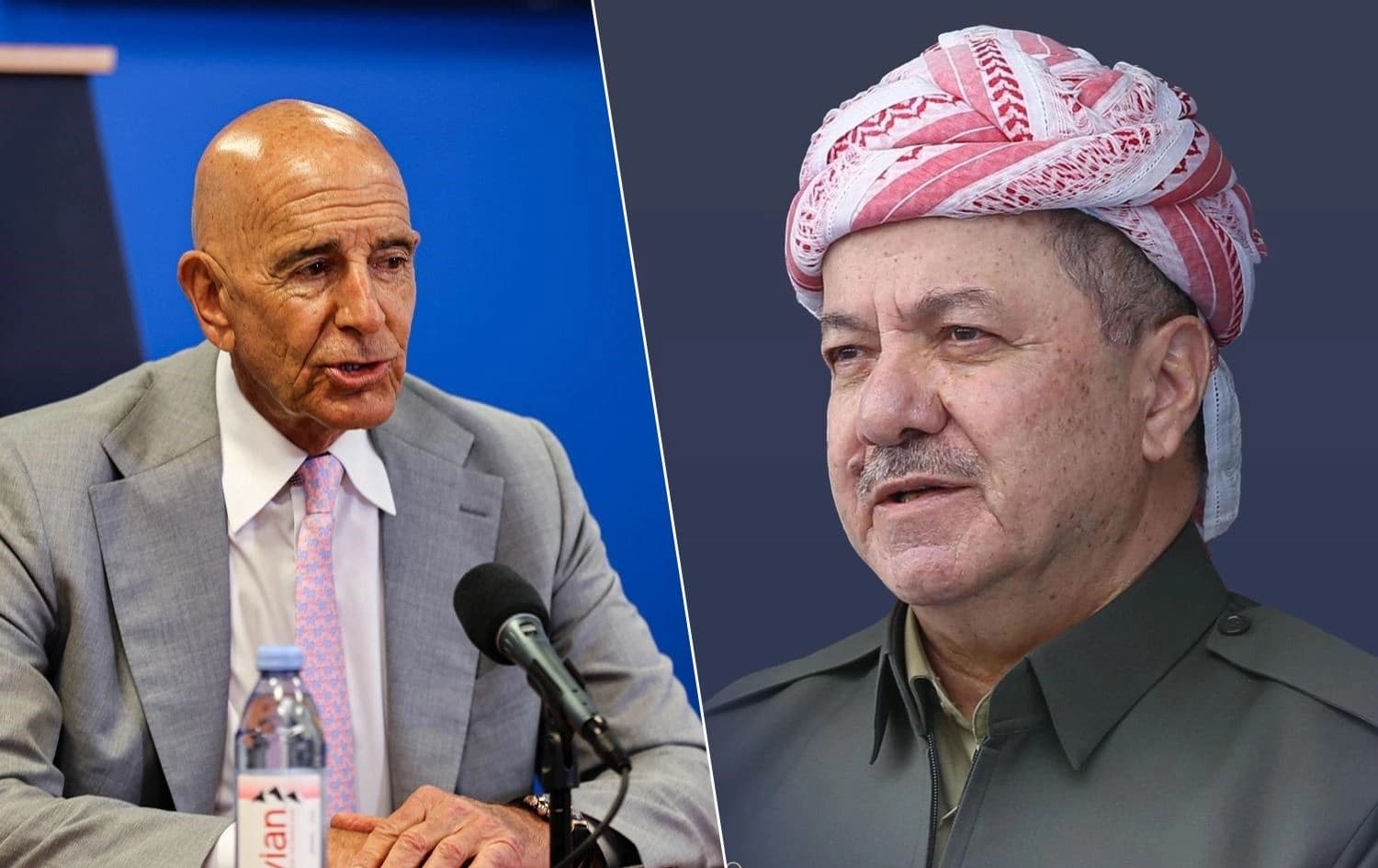 President Masoud Barzani (right) and US Special Envoy for Syria Tom Barrack (left). Graphic: Rudaw