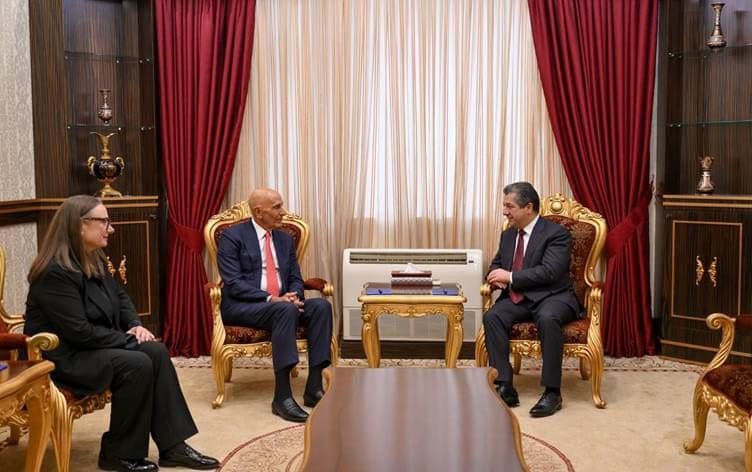 Mesrûr Barzanî û Tom Barrack li Hewlêrê civiyan/ Wêne: Serokwezîriya Herêma Kurdistanê