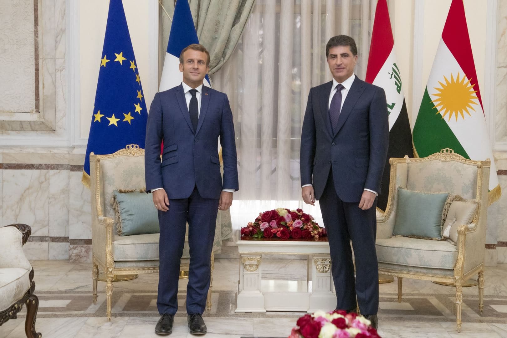 A file photo of Kurdistan Region President Nechirvan Barzani and the French President Emmanuel Macron. Credit: Kurdistan Region Presidency