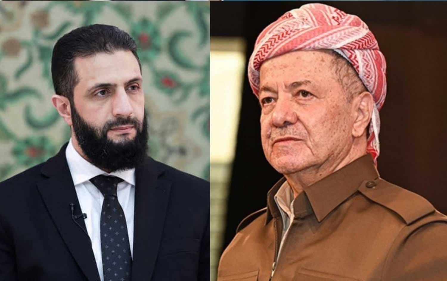 وێنەیەکی سەرۆک بارزانی و ئەحمەد شەرع