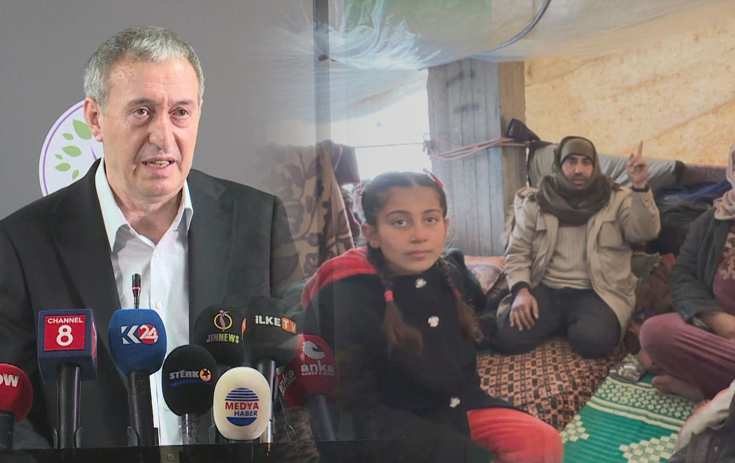 Tuncer Bakirhan û malbateke ku li Kobaniyê ye / Wêne: Rûdaw Grafîk
