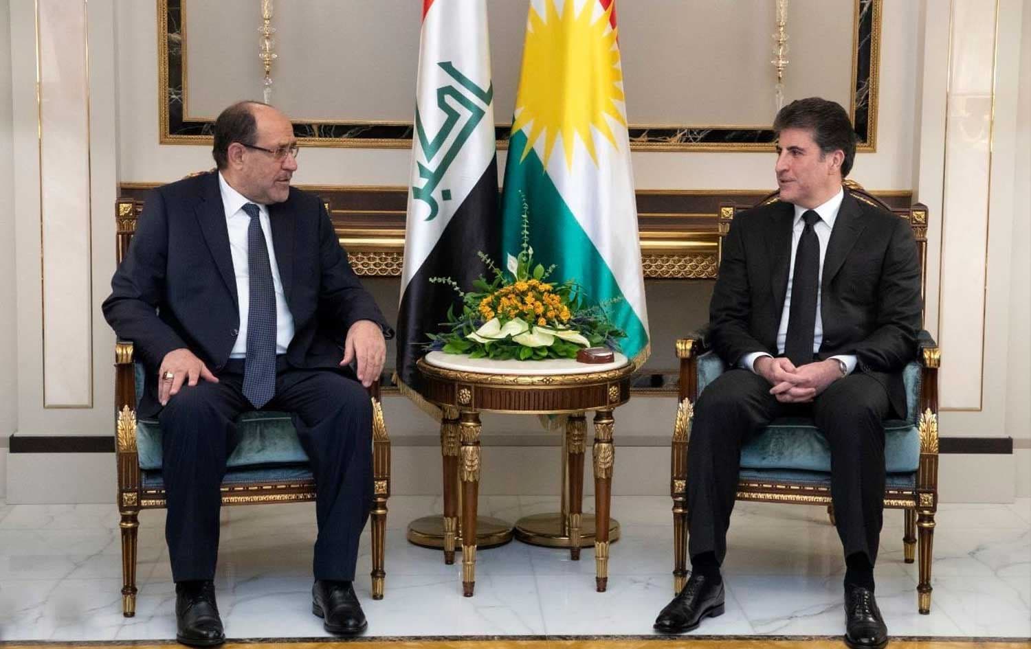 Kurdistan Region President Nechirvan Barzani (right) receives Nouri al-Maliki, former Iraqi prime minister, in Erbil on December 22, 2021. File photo: Kurdistan Region Presidency 