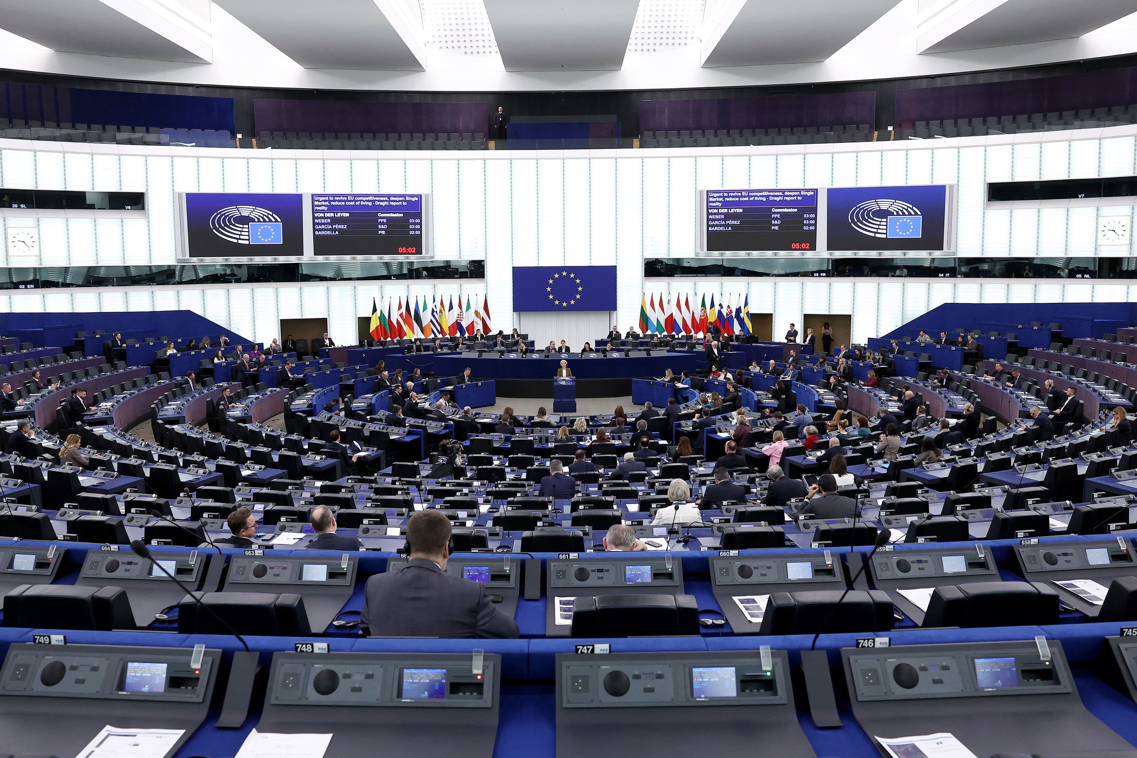 European Commission President Ursula von der Leyen speaks during a debate on the urgent action required to boost EU competitiveness, deepen the single market, and reduce the cost of living, at the European Parliament in Strasbourg, eastern France, on February 11, 2026. Photo: AFP