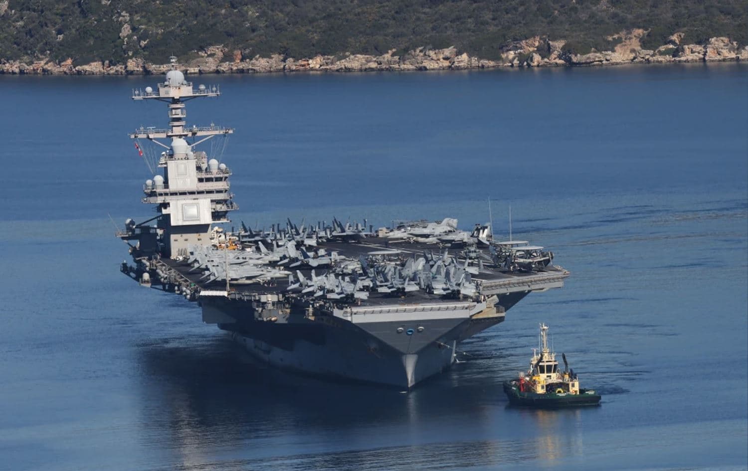 The USS Gerald R. Ford, the world’s largest aircraft carrier, departs from Souda Naval Base near Chania on the island of Crete, Greece, on February 26, 2026. Photo: Giannis Angelakis / AP 