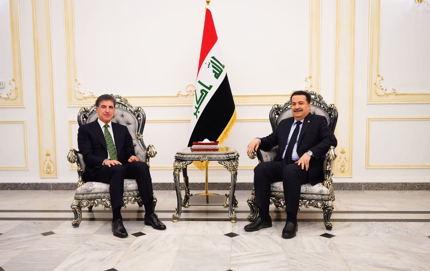 Kurdistan Region President Nechirvan Barzani (left) during a meeting with Iraqi PM Mohammed Shia' al-Sudani in Baghdad, in April 2024. File photo: President Barzani's media office