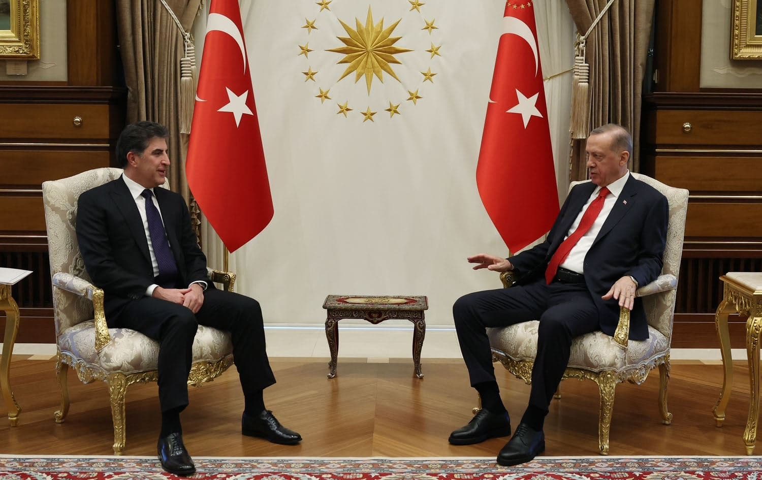 نێچیرڤان بارزانی، سەرۆکی هەرێمی کوردستان و رەجەب تەیب ئەردۆغان، سەرۆککۆماری تورکیا. وێنە: ئەرشیڤ
