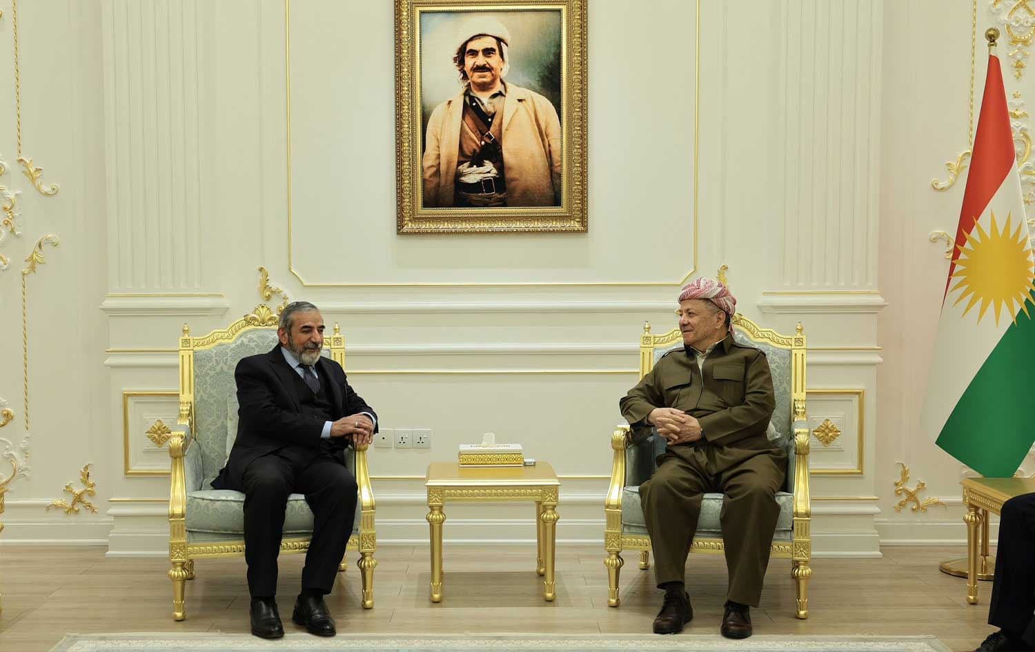 President Masoud Barzani (right), leader of the Kurdistan Democratic Party (KDP) and head of the Kurdistan Islamic Union (KIU) Salahadin Bahadin. Photo: Barzani Headquarters
