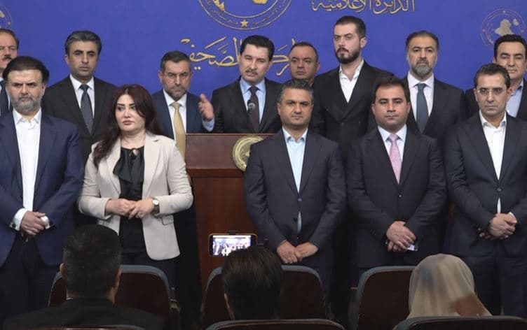 Representatives of Kurdish blocs in the Iraqi parliament during a joint press conference on Wednesday, March 11, 2026. Photo: Rudaw/screengrab