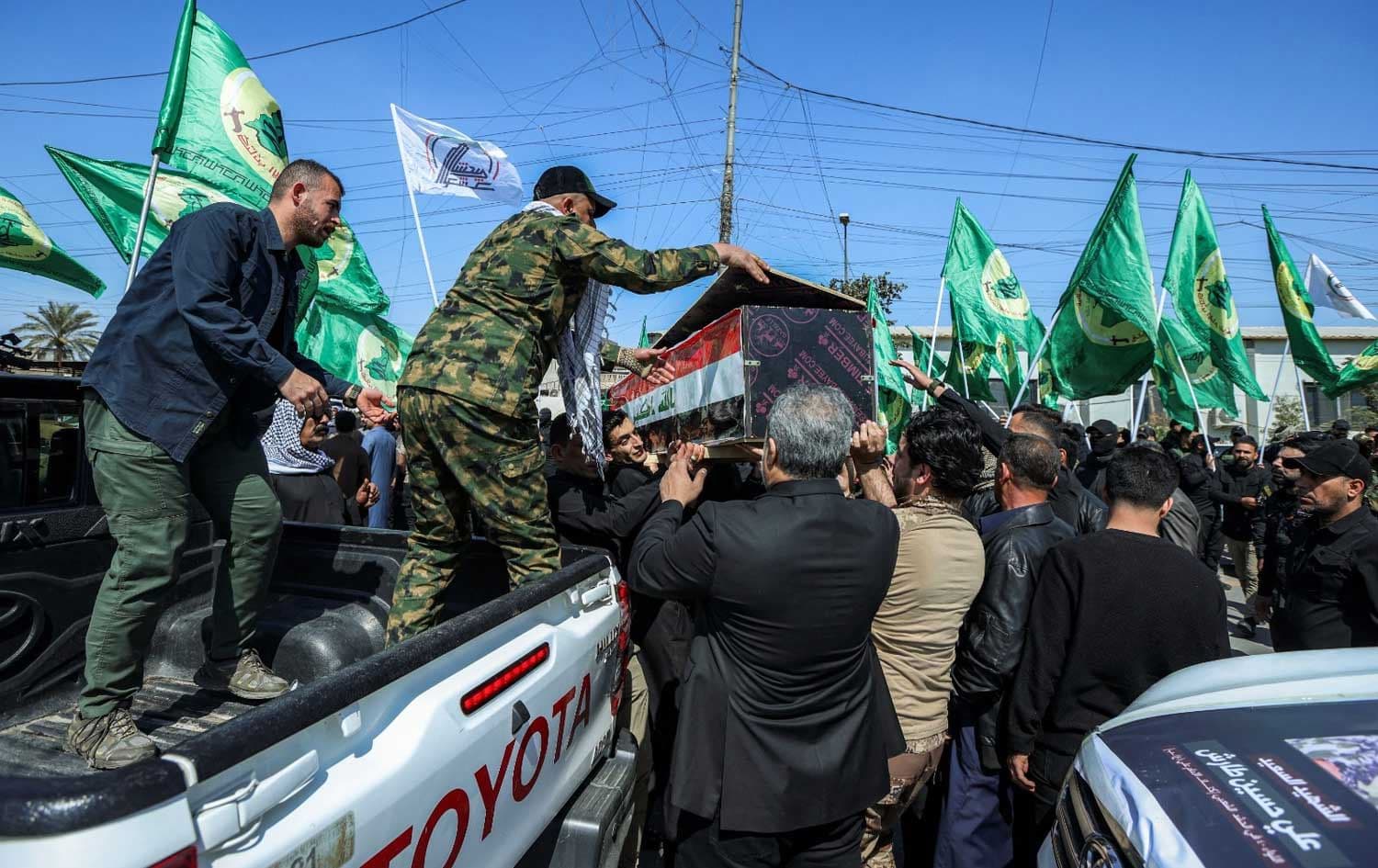 Mourners carry one of the caskets of members of Iraq's Popular Mobilization Forces (PMF) killed in reported strikes on Kirkuk, during the funeral in Baghdad on March 10, 2026. Photo: AFP