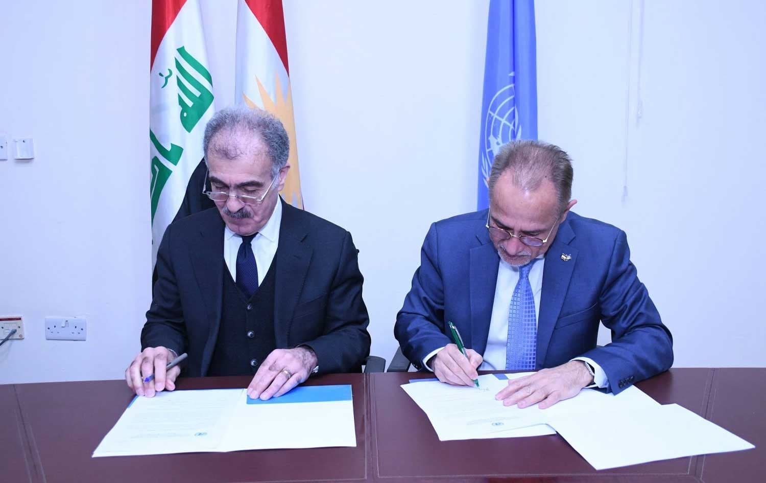 Caption: Safeen Dizayee, head of the KRG’s Department of Foreign Relations reported that its head, inks memorandum of understanding with Ghulam Isaczai, the organization’s Resident Coordinator and Humanitarian Coordinator for Iraq, on March 15, 2026. Photo: KRG.DFR.Official/Facebook