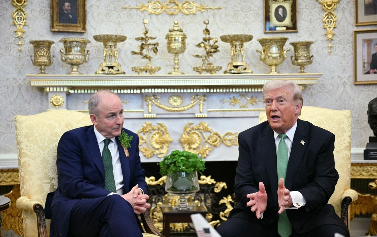 US President Donald Trump meets with Taoiseach of Ireland Micheal Martin during a bilateral meeting in the Oval Office of the White House in Washington, DC on March 17, 2026. Photo: AFP