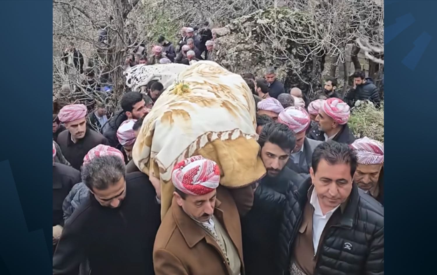 Burial ceremony of two Peshmerga fighters who were killed in an Iranian ballistic missile attack on a Peshmerga base in Erbil’s Soran district on March 24, 2026. Photo: Screenshot / Submitted