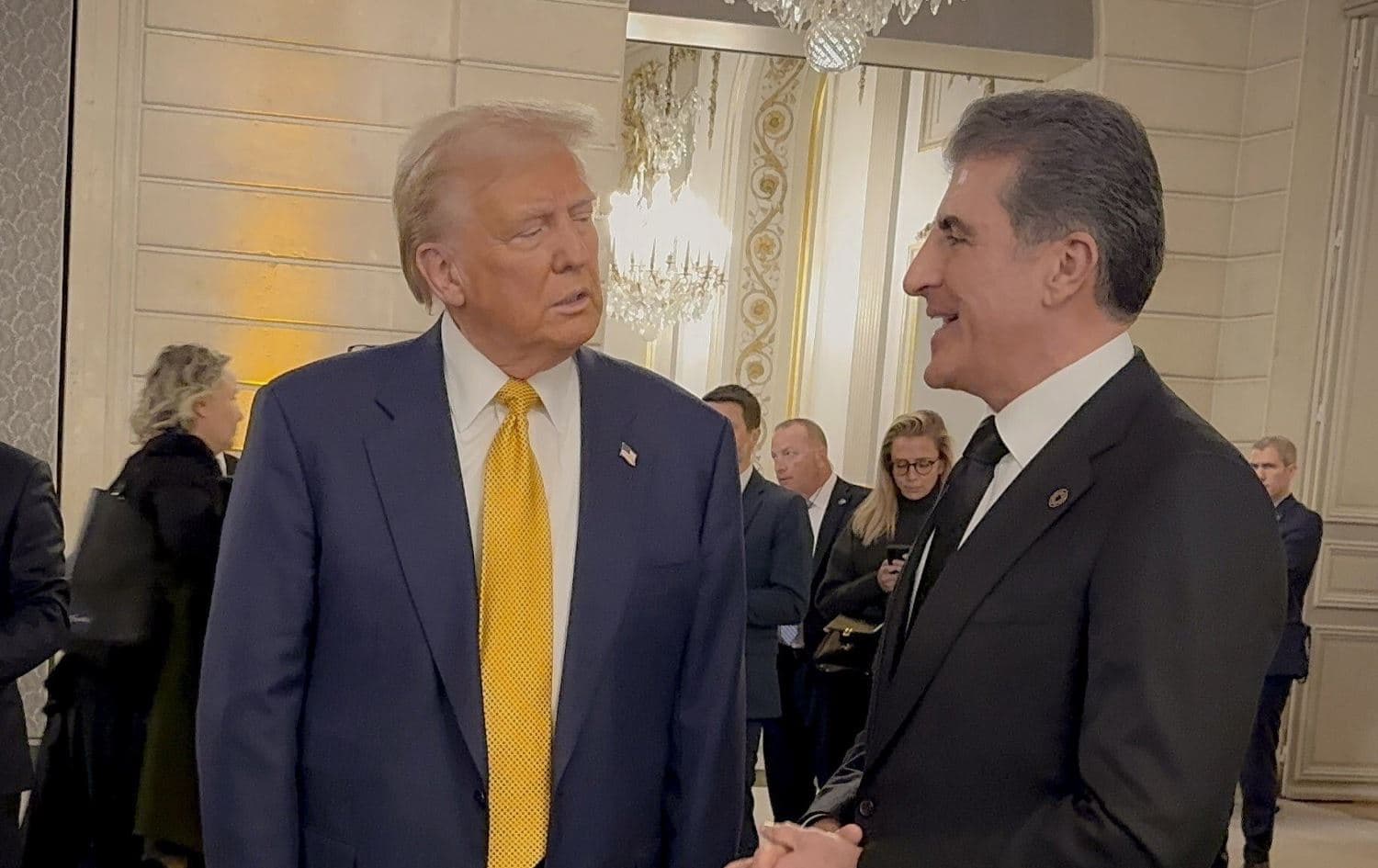 Kurdistan Region President Nechirvan Barzani (right) and Donald Trump meeting in Paris on December 7, 2024. Photo: Kurdistan Region Presidency