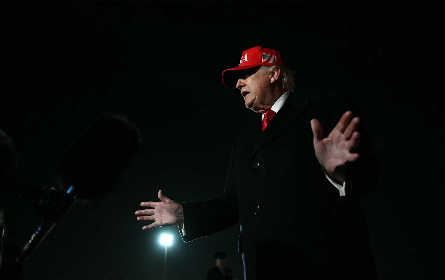 US President Donald Trump speaks to the press upon arrival at Joint Base Andrews in Maryland on April 12, 2026. Photo: AFP