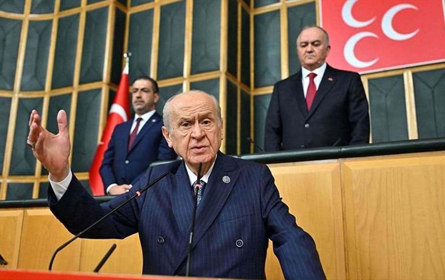 Devlet Baheli, leader of Turkey’s ultranationalist Nationalist Movement Party, addresses the Turkish parliament in Ankara on October 22, 2024. File photo: Anadolu