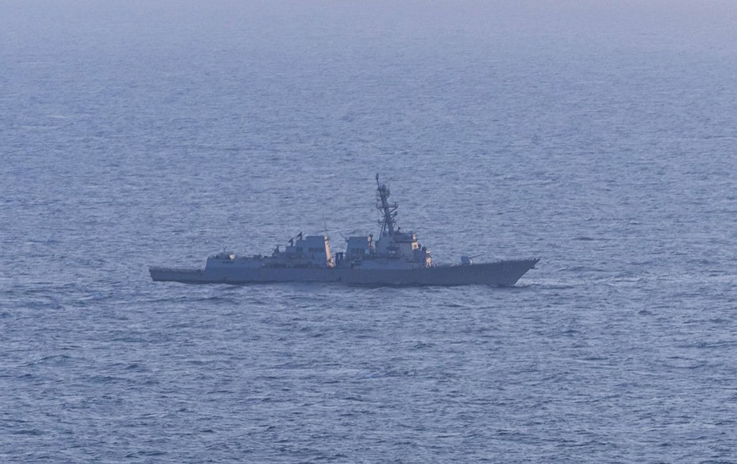 An Iranian-flagged cargo vessel attempts to evade the US blockade after departing Bandar Abbas in, exiting the Strait of Hormuz, before being redirected by the USS Spruance on April 16, 2026. Photo: CENTCOM/X