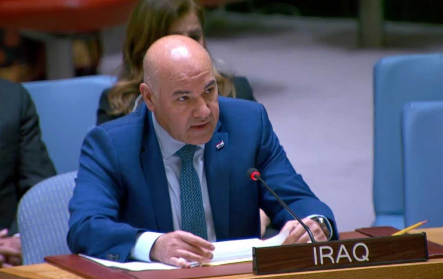  Iraq’s Permanent Representative to the United Nations, Ambassador Luqman Faily, speaks during a United Nations Security Council session on April 29, 20206. Photo: Iraqi foreign ministry/ Facebook