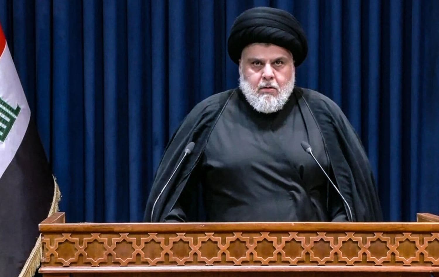 Iraqi Shiite cleric Muqtada al-Sadr delivering a televised speech in the central Iraqi city of Najaf on August 3, 2022. AFP file photo