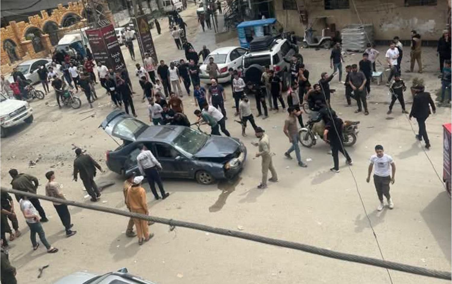 A photo purportedly shows the aftermath of an attack on the car of a Shiite cleric in Damascus on May 1, 2026. Photo: SOHR.