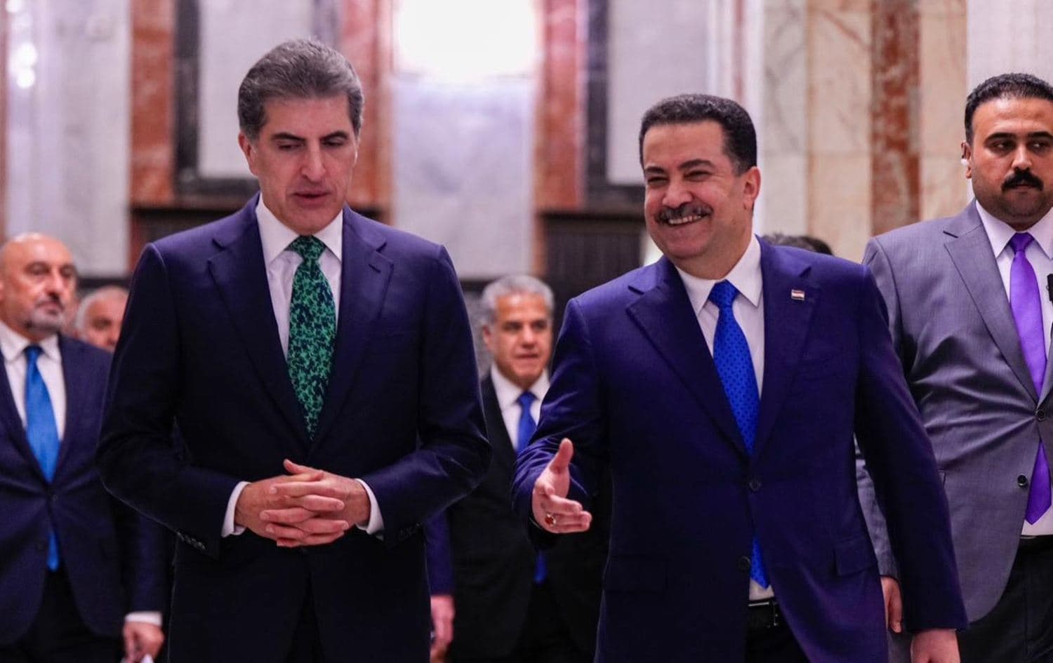  نێچیرڤان بارزانی، سەرۆکی هەرێمی کوردستان و محەممەد شیاع سوودانی، سەرۆکوەزیرانی کاربەڕێکەری عێراق