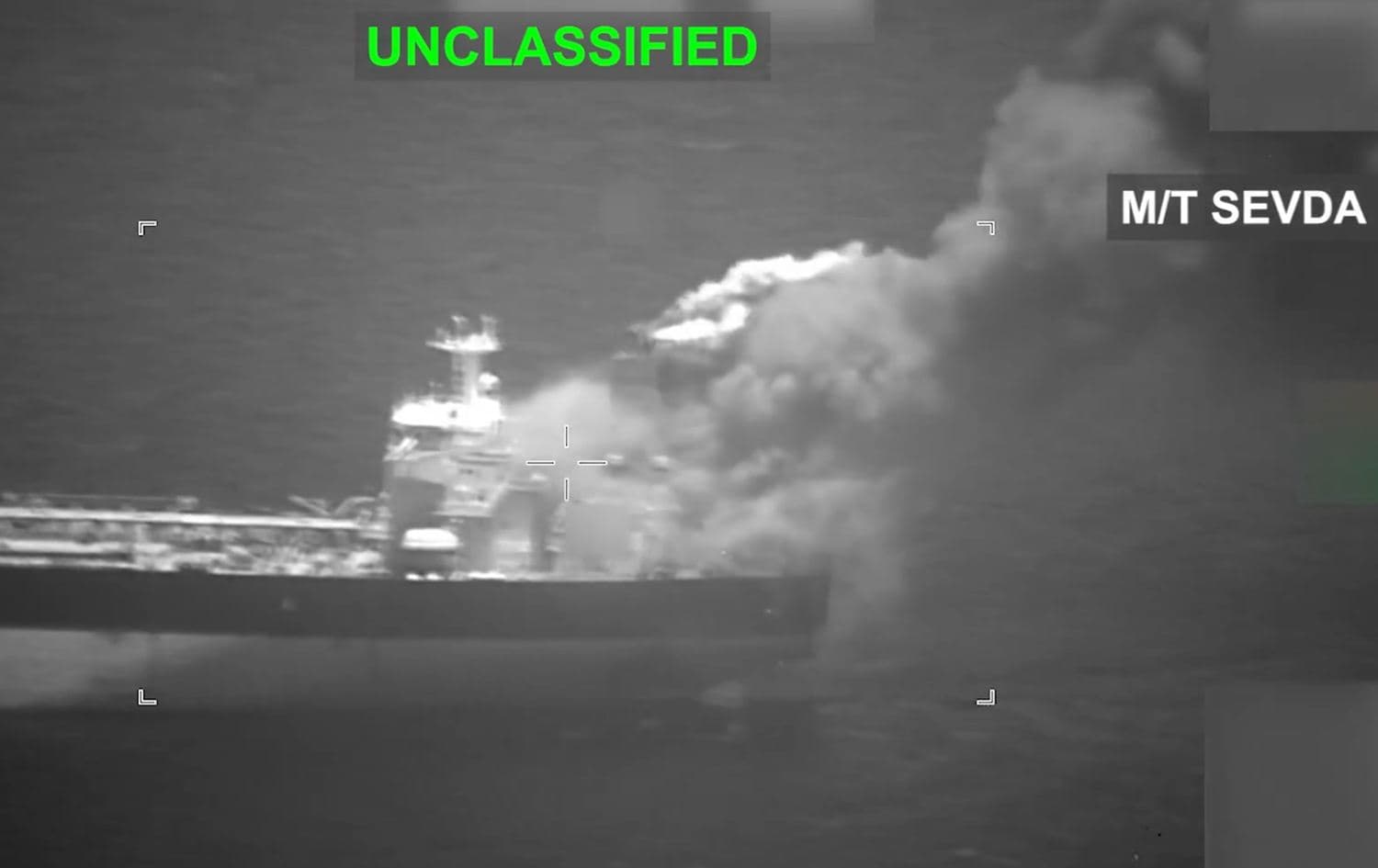 Screenshot of footage released by the US Central Command shows the moment the vessel M/T Sevda was intercepted near the Gulf of Oman by US forces on May 8, 2026.