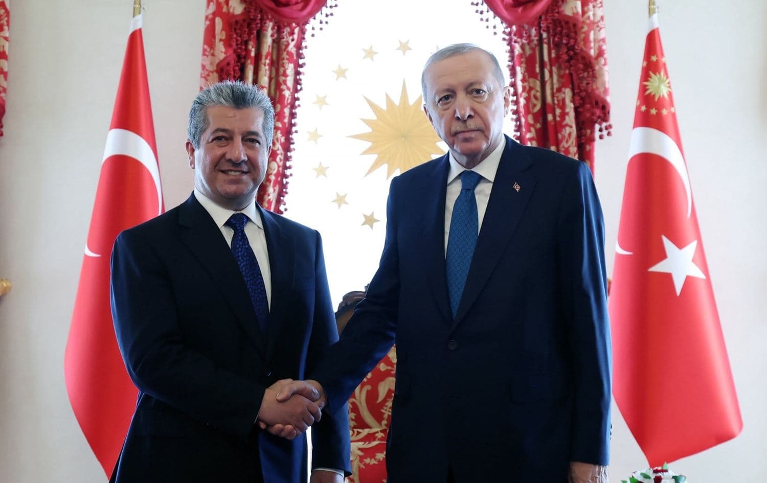Turkish President Recep Tayyip Erdogan (right) received Kurdistan Region Prime Minister Masrour Barzani at the presidential palace in Istanbul on May 9, 2026. Photo: Turkish presidency 