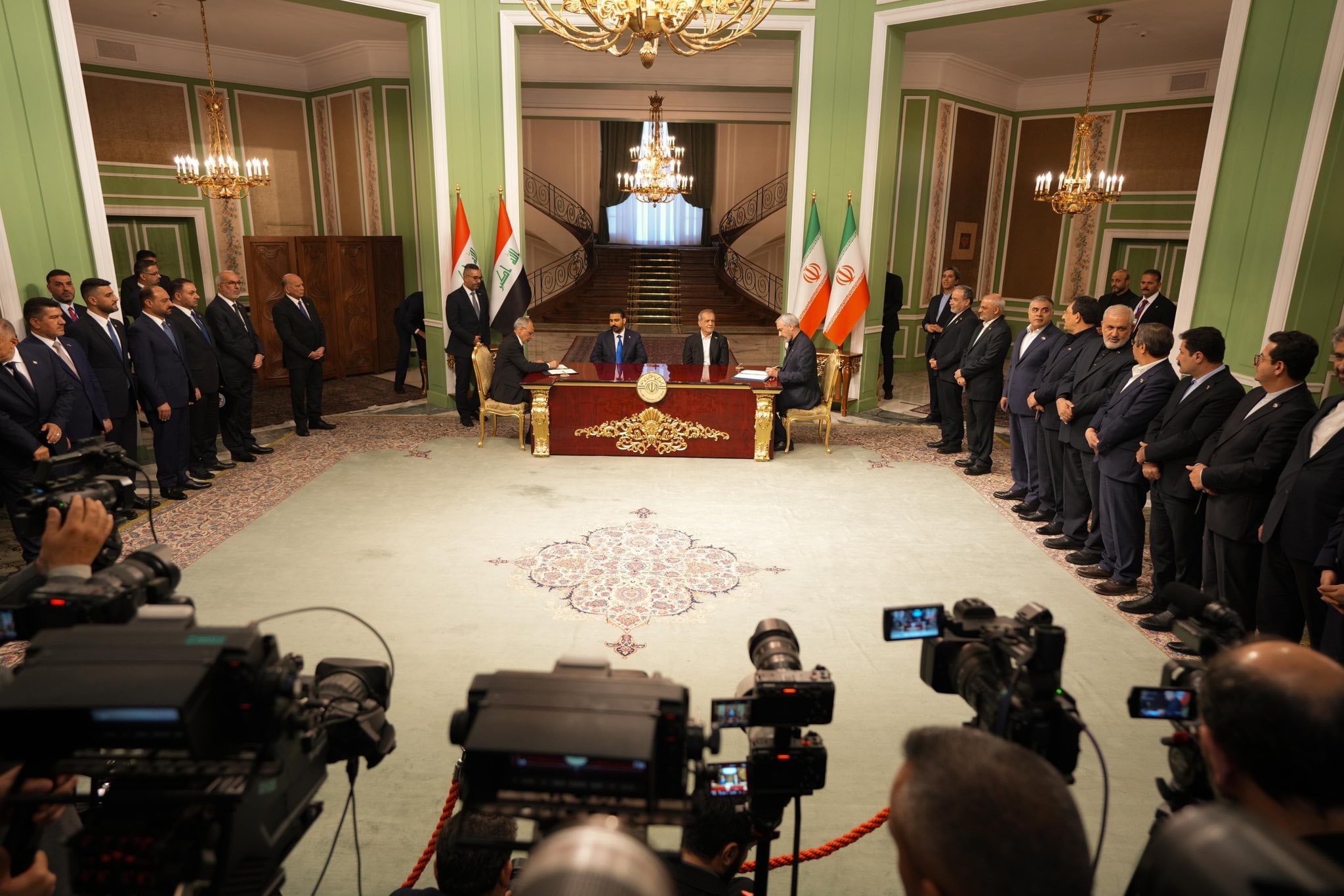 Iraq23-07-2026Iraqi PM Zaidi holds 'expanded talks' in Tehran, oversees signing of four deals with IranIraqi Prime Minister Ali al-Zaidi was hosted by Iranian President Masoud Pezeshkian in Tehran on Thursday, where the two sides signed four agreements, Zaidi's office reported, adding that the premier also led "expanded" bilateral talks with Iranian officials on economy, security and other issues of mutual interest.
